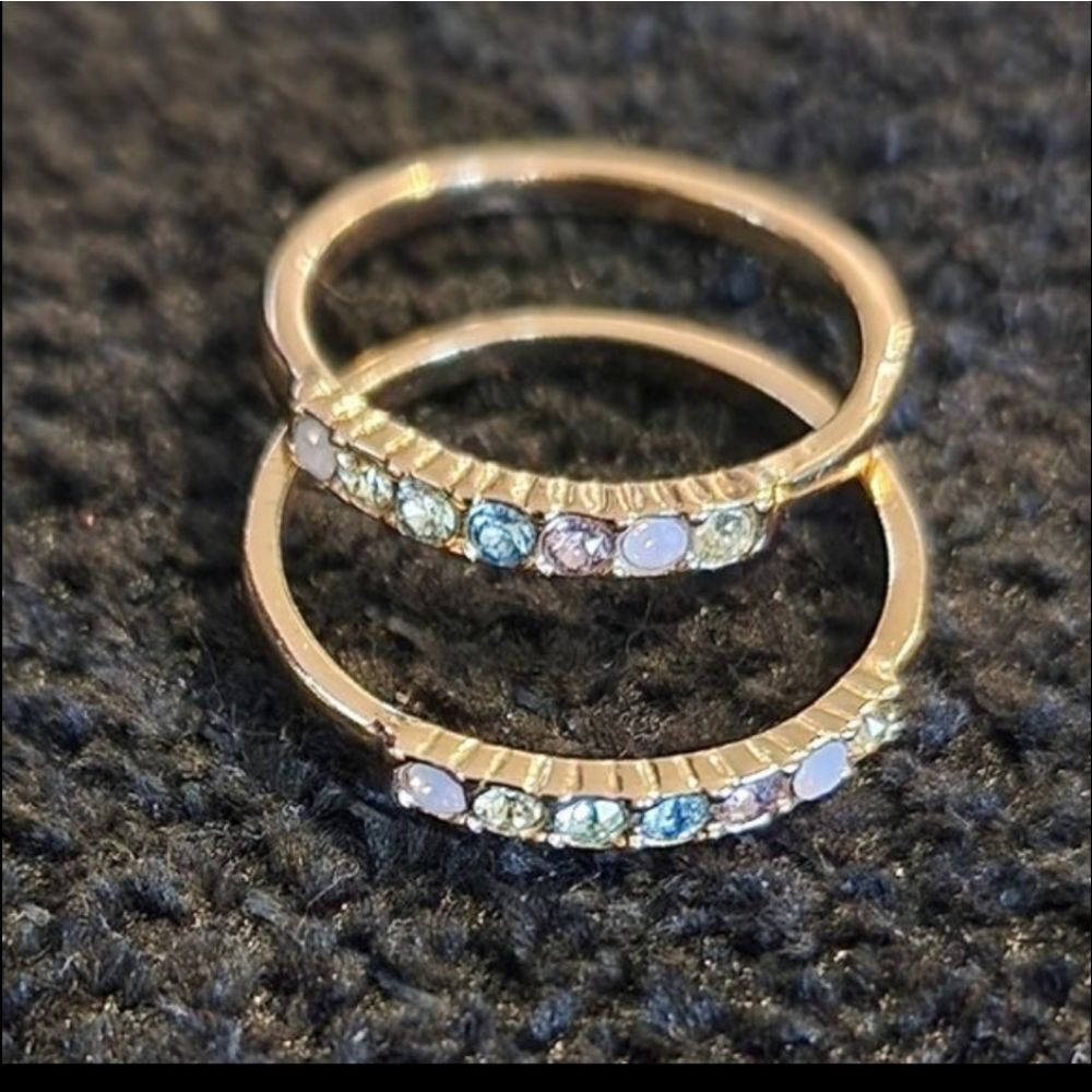 Icing Rainbow‎ Gold Double Band Rings - Picture 2 of 7